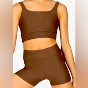 Mariia Crown dance set outfit crop top and brief chocolate brown 2 piece CM NWT